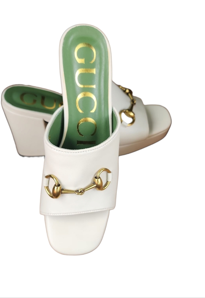 Gucci White Leather Mules  Women's Sz 5